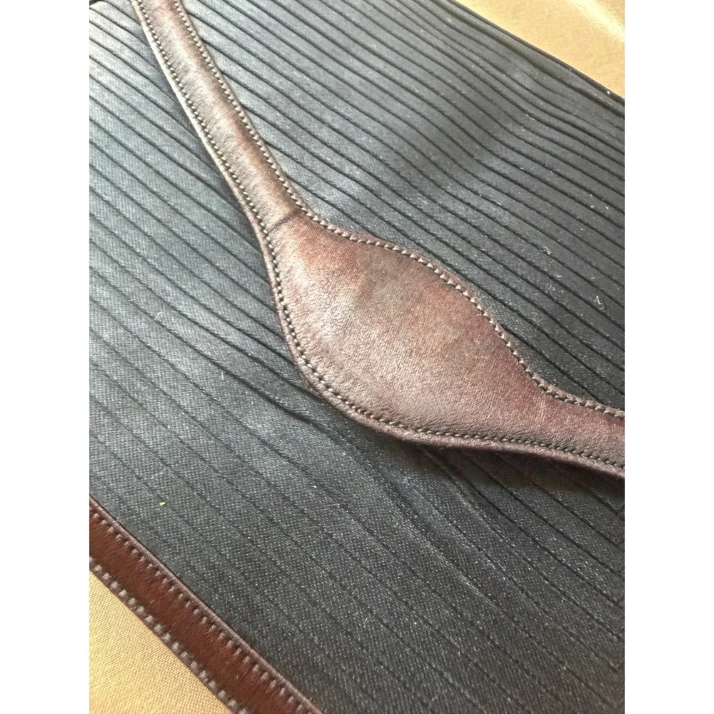 Lederer de Paris Vintage Black Pleated Silk Envelope Clutch Brown Leather Trim
